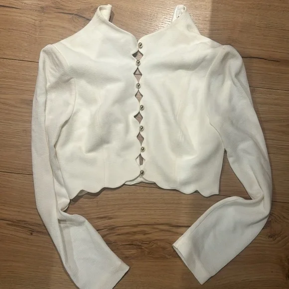 Zimmermann Cream Crop Blouse with Cut Out Mandarin Collar - Picture 4 of 4